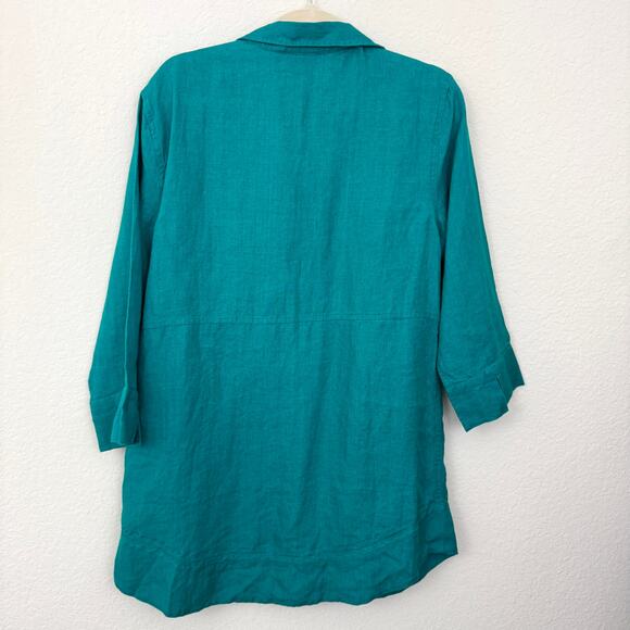 Chico's Womens Delave Button Front Shirt Size L 100% Linen 3/4 Summer Jade - Picture 3 of 7